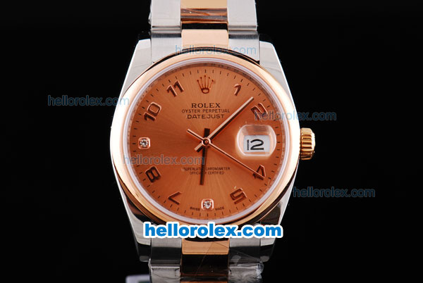 Rolex Datejust Oyster Perpetual Automatic Two Tone with Rose Gold Bezel,Khaki Dial and Number Marking-Small Calendar - Click Image to Close